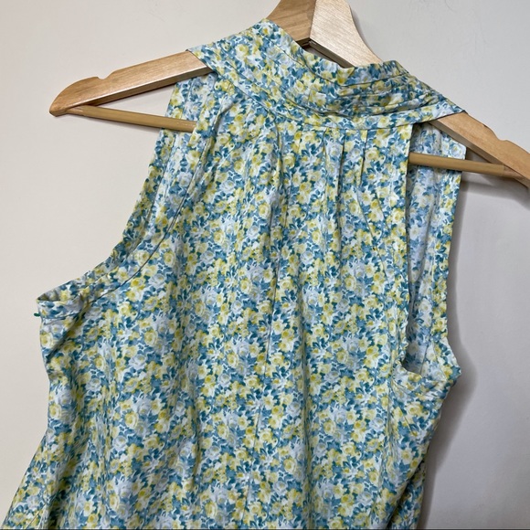 Talbots Stretch Yellow Green Floral Tie Waist Sleeveless Top - Picture 4 of 7